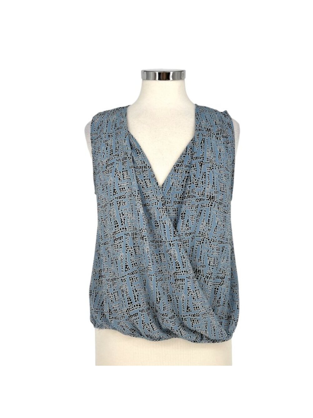 Astr Sleeveless Draped V-Neck Blouse Blue Black Size Medium